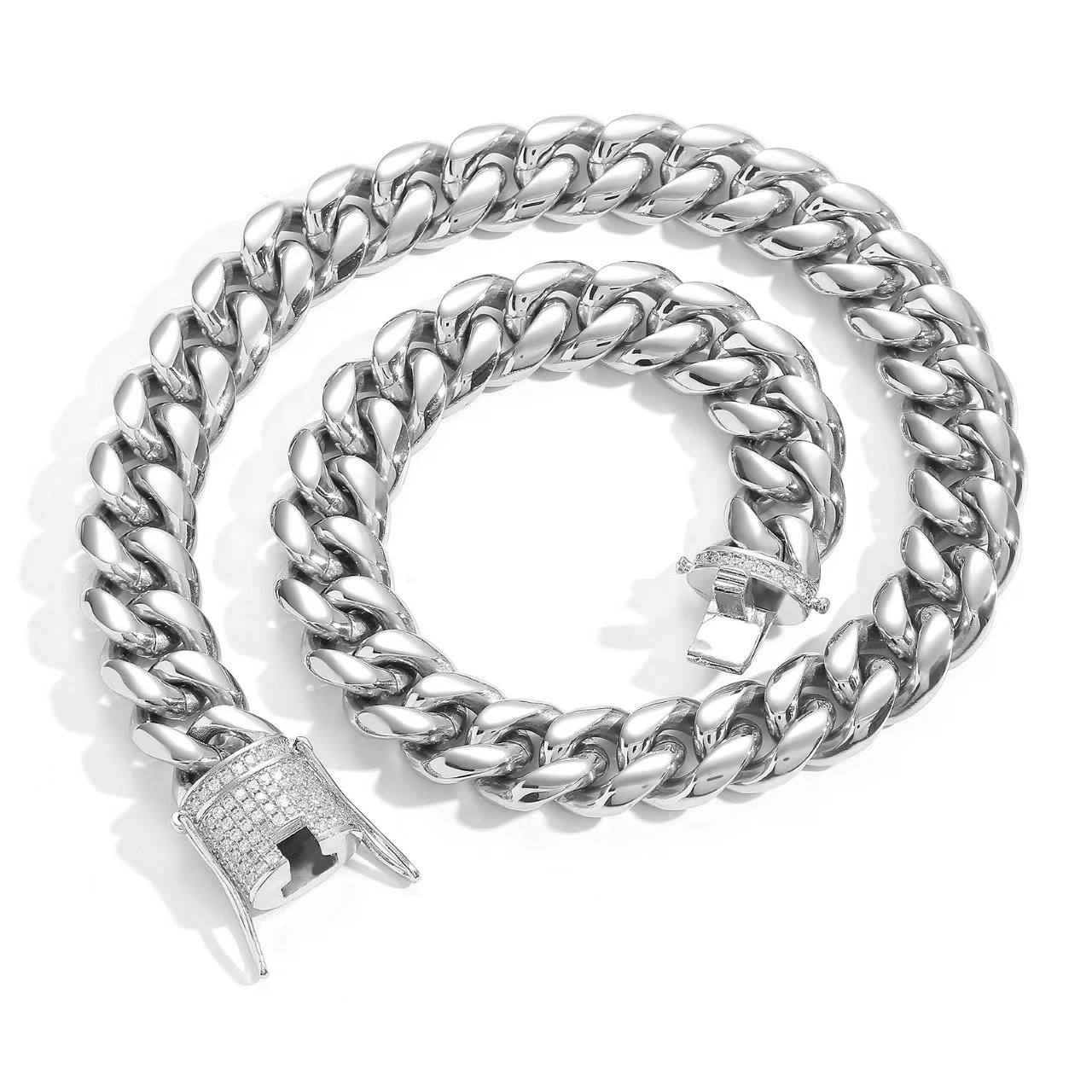 Iced Out Cuban Link Chain Necklace & Bracelet Set for Men – Hip Hop Miami Curb Chain Jewelry in Gold/Silver/Rose Gold