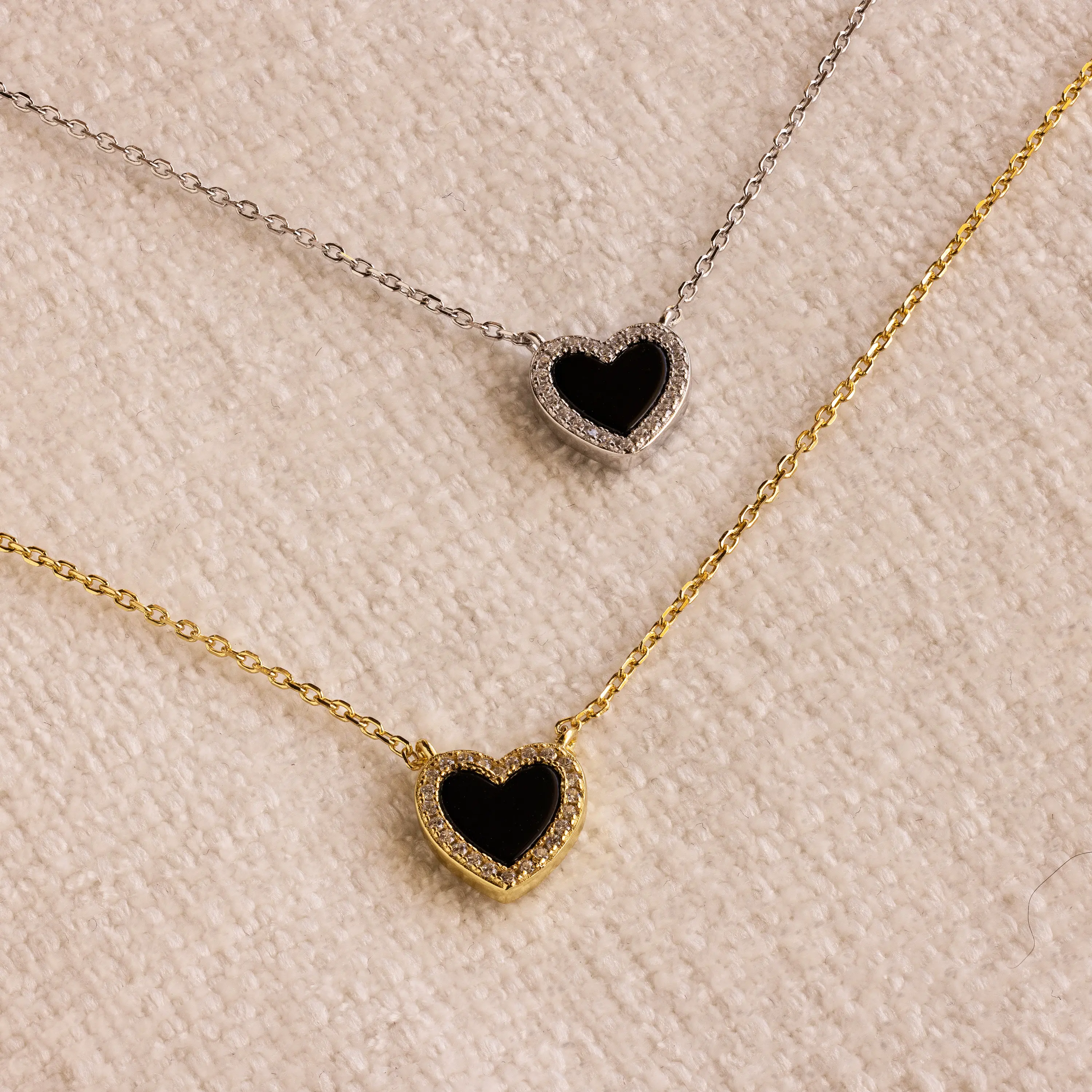 Pave Onyx Heart Necklace by Caitlyn Minimalist - Dainty 18K Gold Plated Charm Necklace - Black Cubic Zirconia Puff Heart Necklace - Graduation Gift for Her