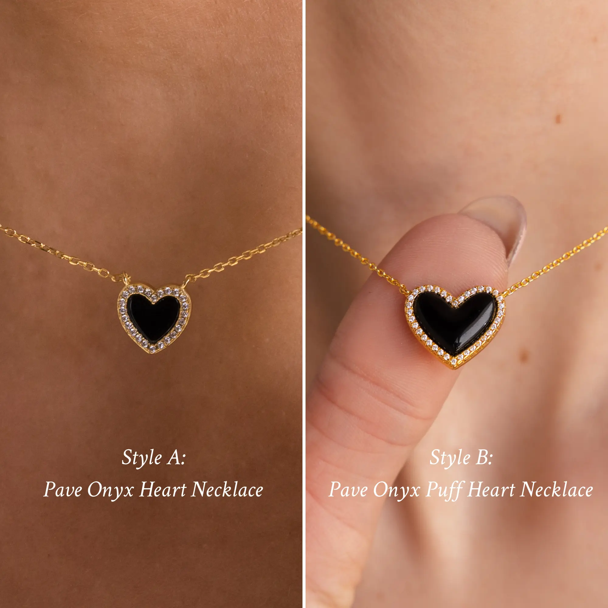 Pave Onyx Heart Necklace by Caitlyn Minimalist - Dainty 18K Gold Plated Charm Necklace - Black Cubic Zirconia Puff Heart Necklace - Graduation Gift for Her