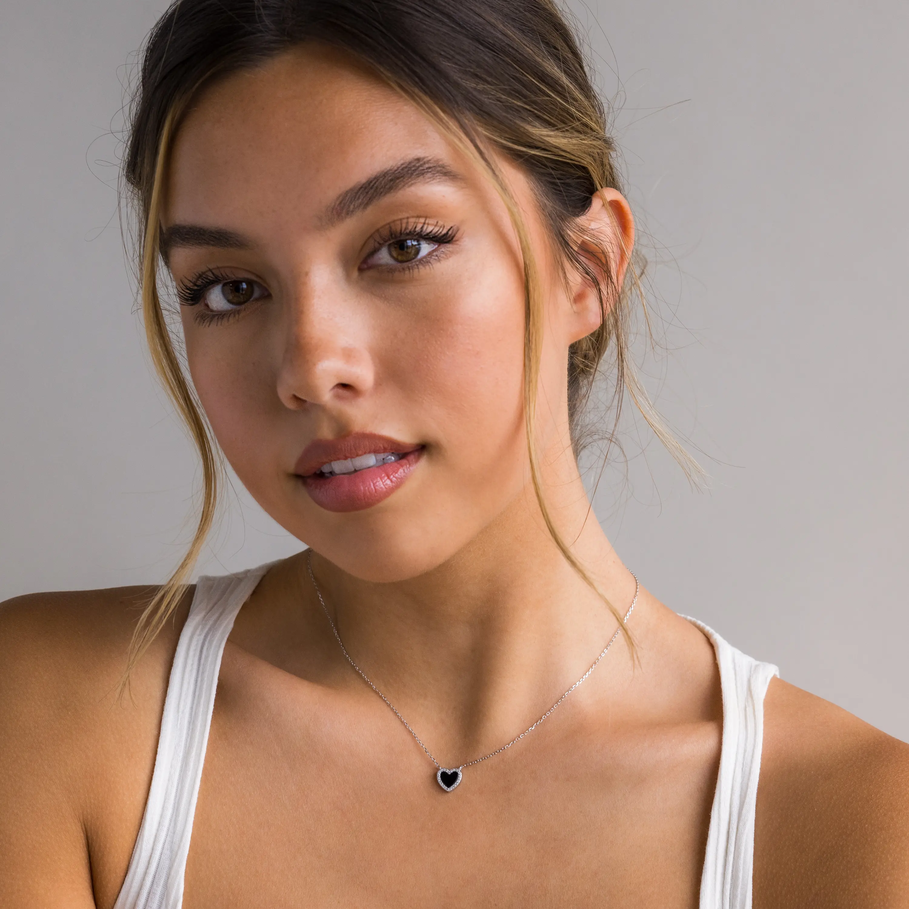 Pave Onyx Heart Necklace by Caitlyn Minimalist - Dainty 18K Gold Plated Charm Necklace - Black Cubic Zirconia Puff Heart Necklace - Graduation Gift for Her