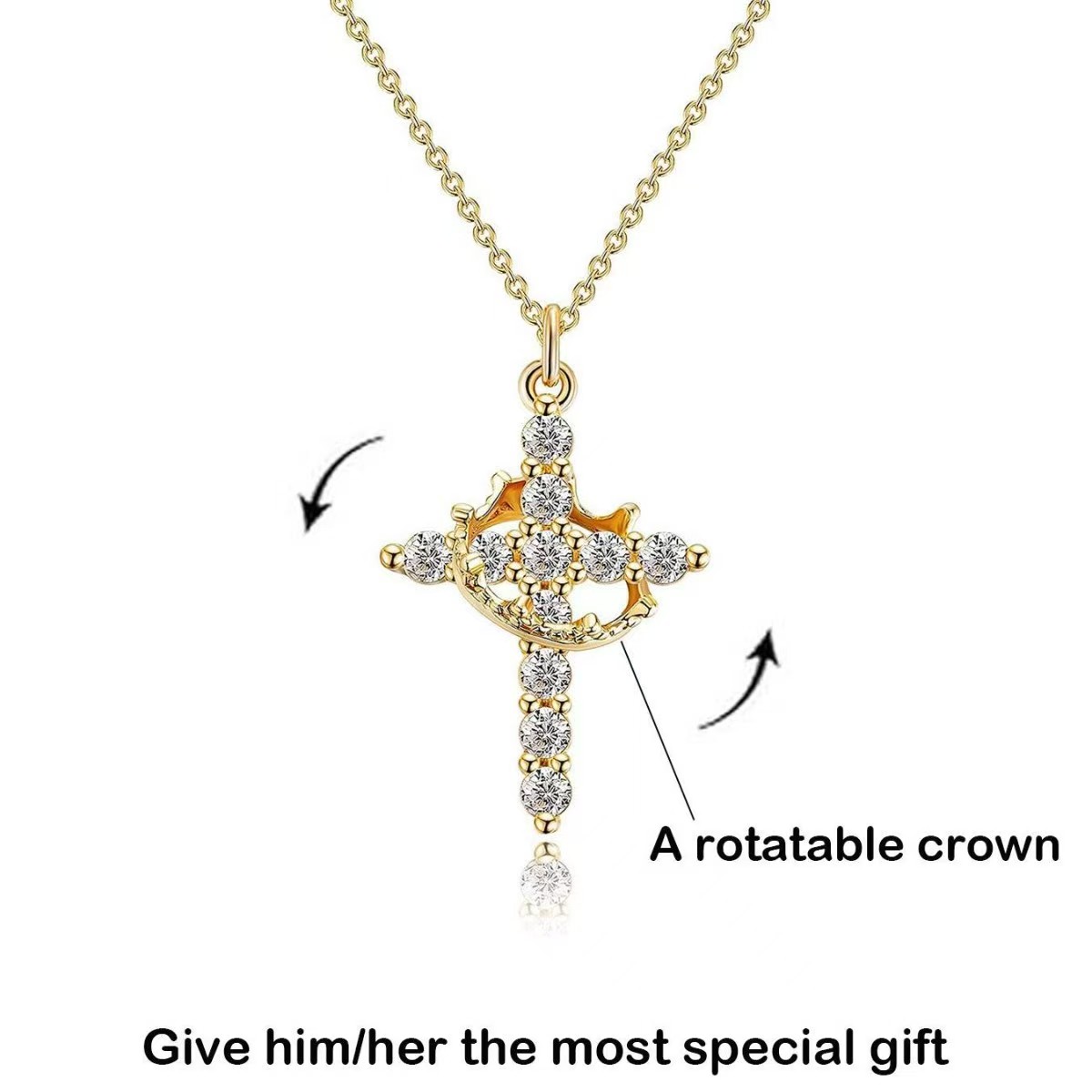 Easter Gifts Upgraded Crown Cross Necklace for Women, Crown Cross Pendant Necklace, Non-Tarnish Faith Jewelry for Women, Christian Religious Gifts for Her