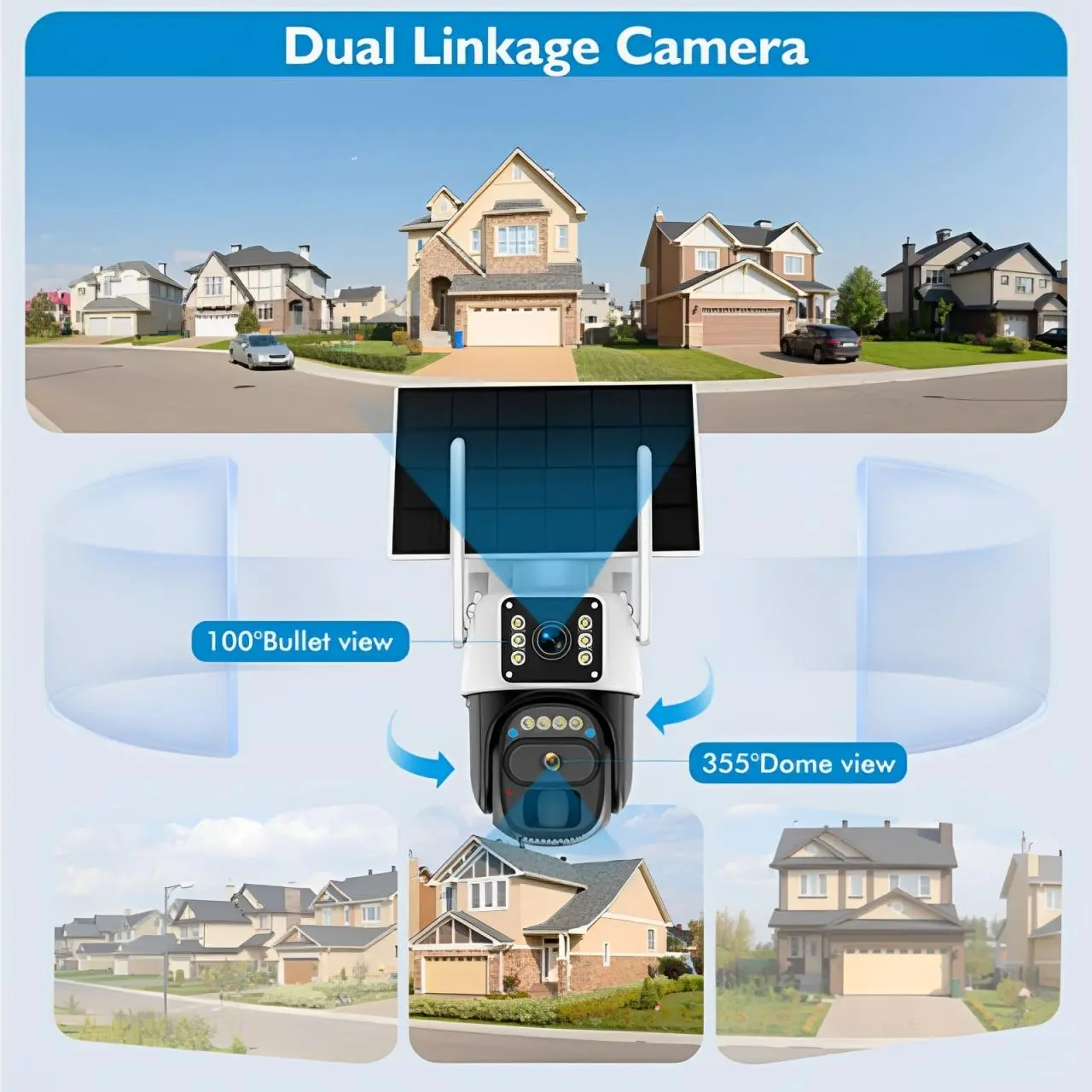 4G LTE Cellular Security Camera (No WiFi, Built-in SIM Card) Solar-Powered Dual-Camera Monitoring System Outdoor Wireless Security Camera Color Night Vision Edition 360° Real-Time Viewing & Detection Two-Way Audio Auto-Connect Pan-Tilt Control