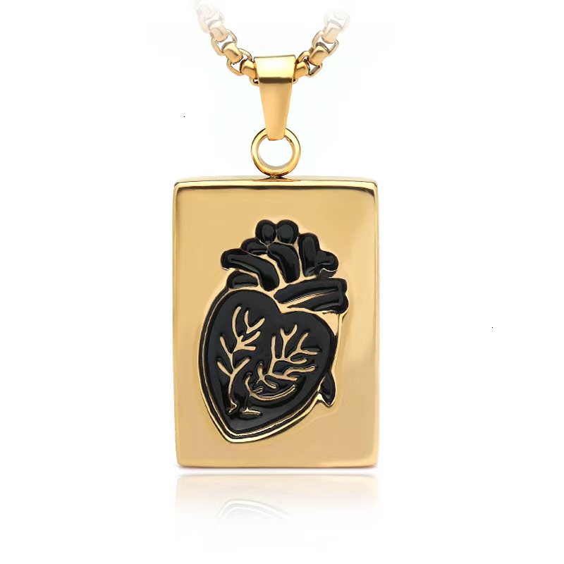 Anatomical Heart Pendant Necklace Set - 2pcs Gothic Stainless Steel Necklaces, Gold/Silver Plated, Waterproof Hypoallergenic Couple Jewelry
