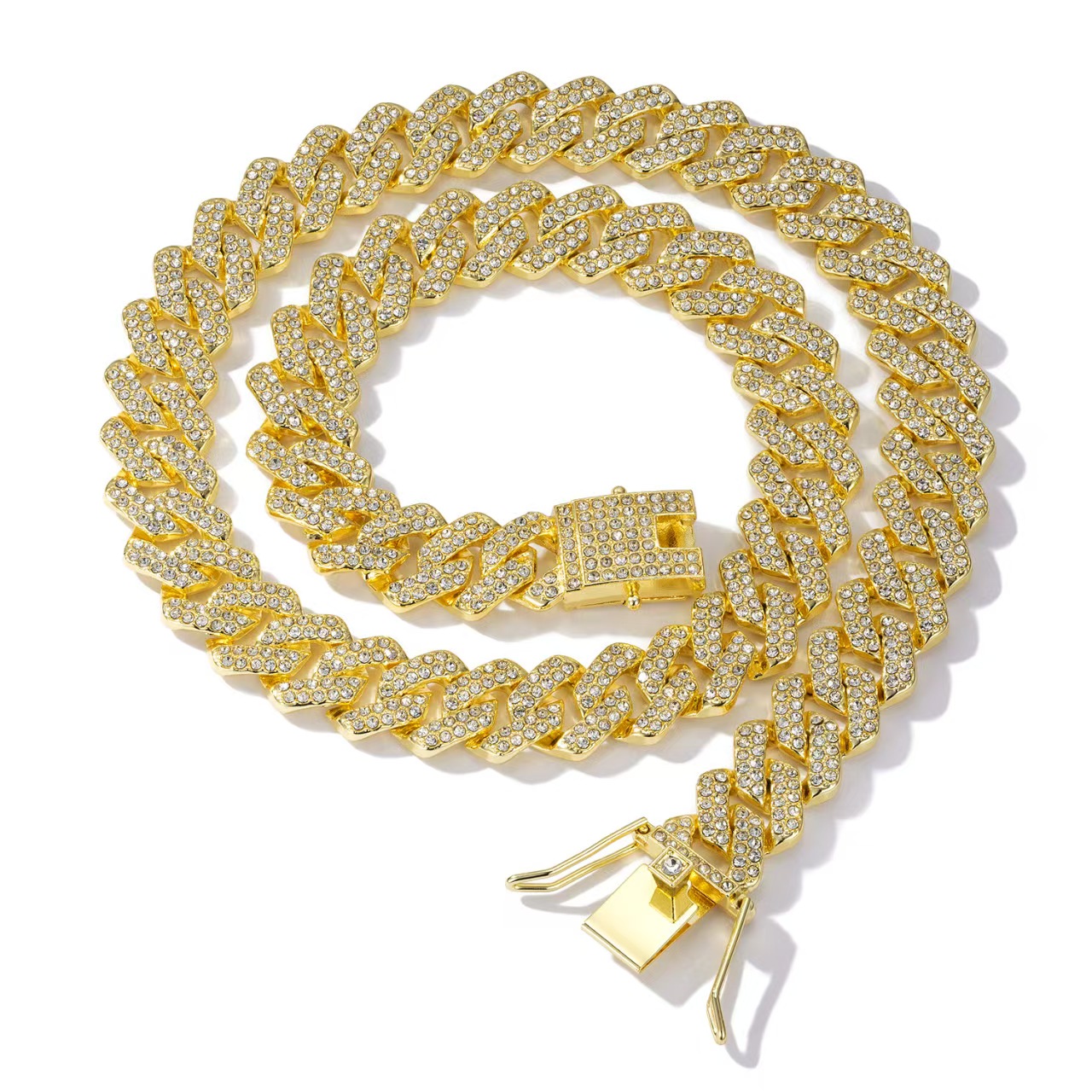 2-Piece Set Rhinestone Cuban Chain Necklace Bracelet Set, Unisex Street Party Jewelry, Bold Design for Men and Women