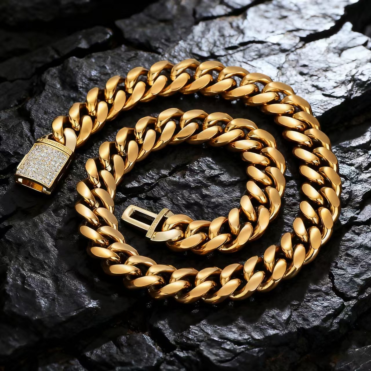 Cuban-Style Monaco Chain, 24-Inch Stainless Steel Men's Fashion Necklace for Daily Wear