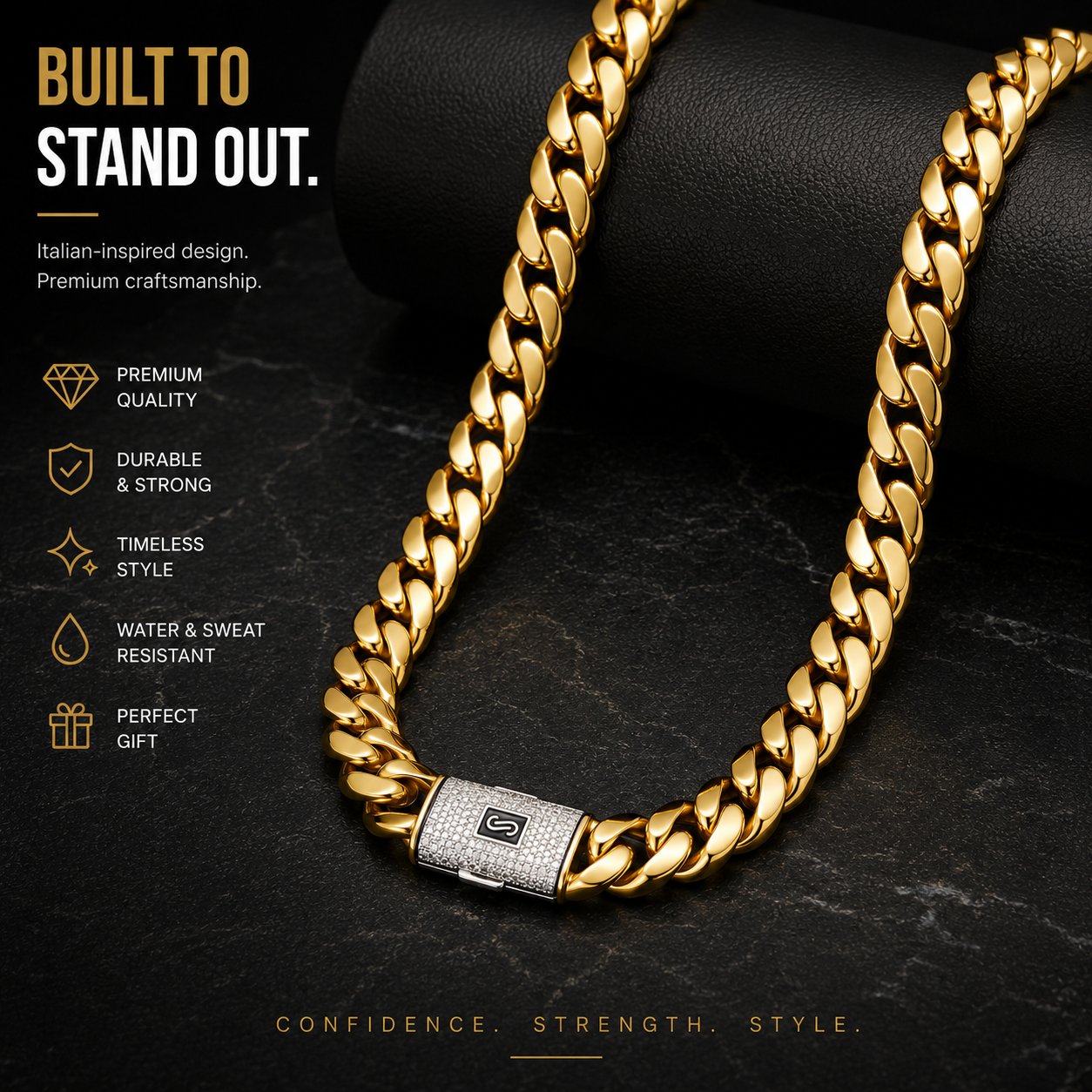 Men's Gold Cuban Link Chain & Bracelet Set – Premium Hip Hop Jewelry for Men