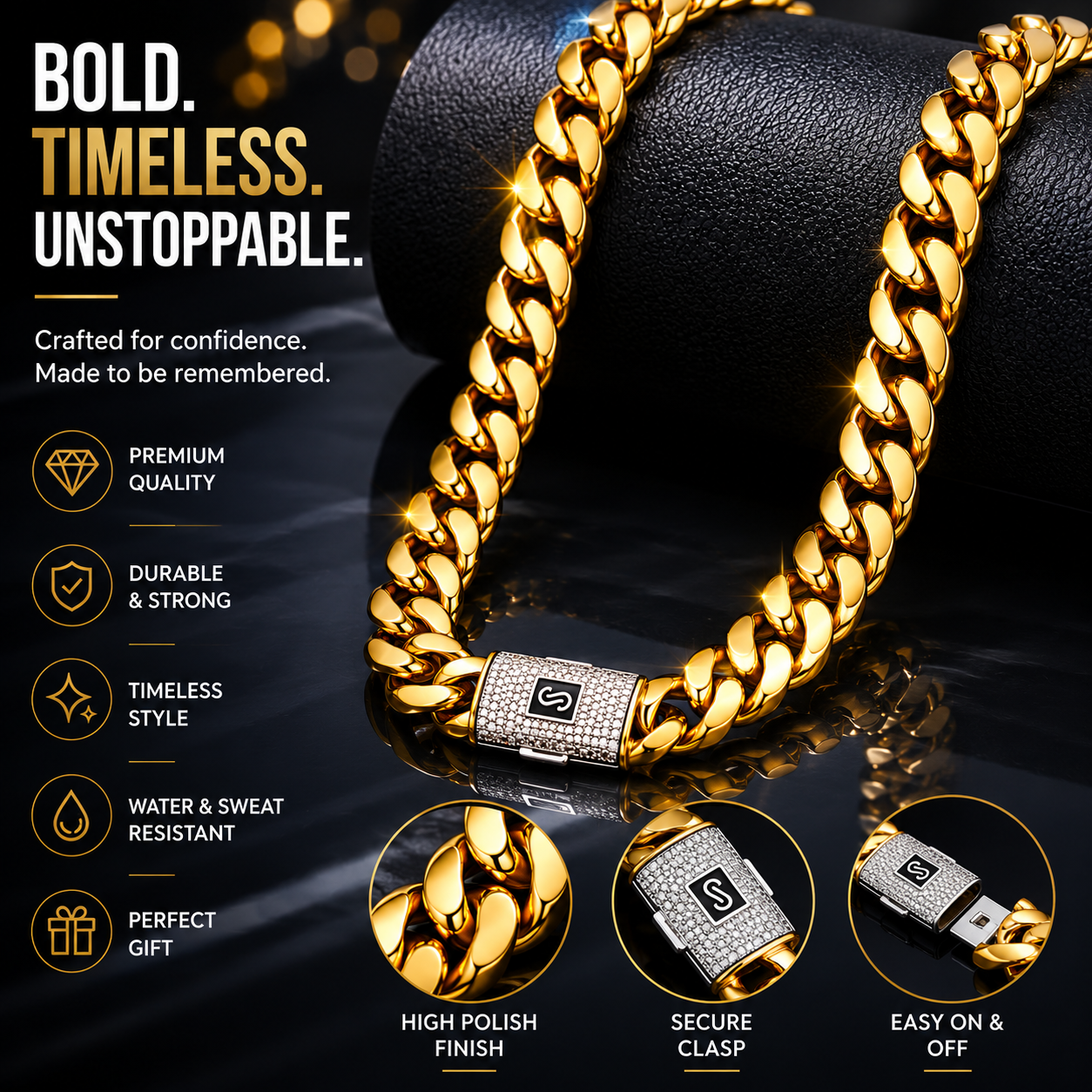 Men's Gold Cuban Link Chain & Bracelet Set – Premium Hip Hop Jewelry for Men