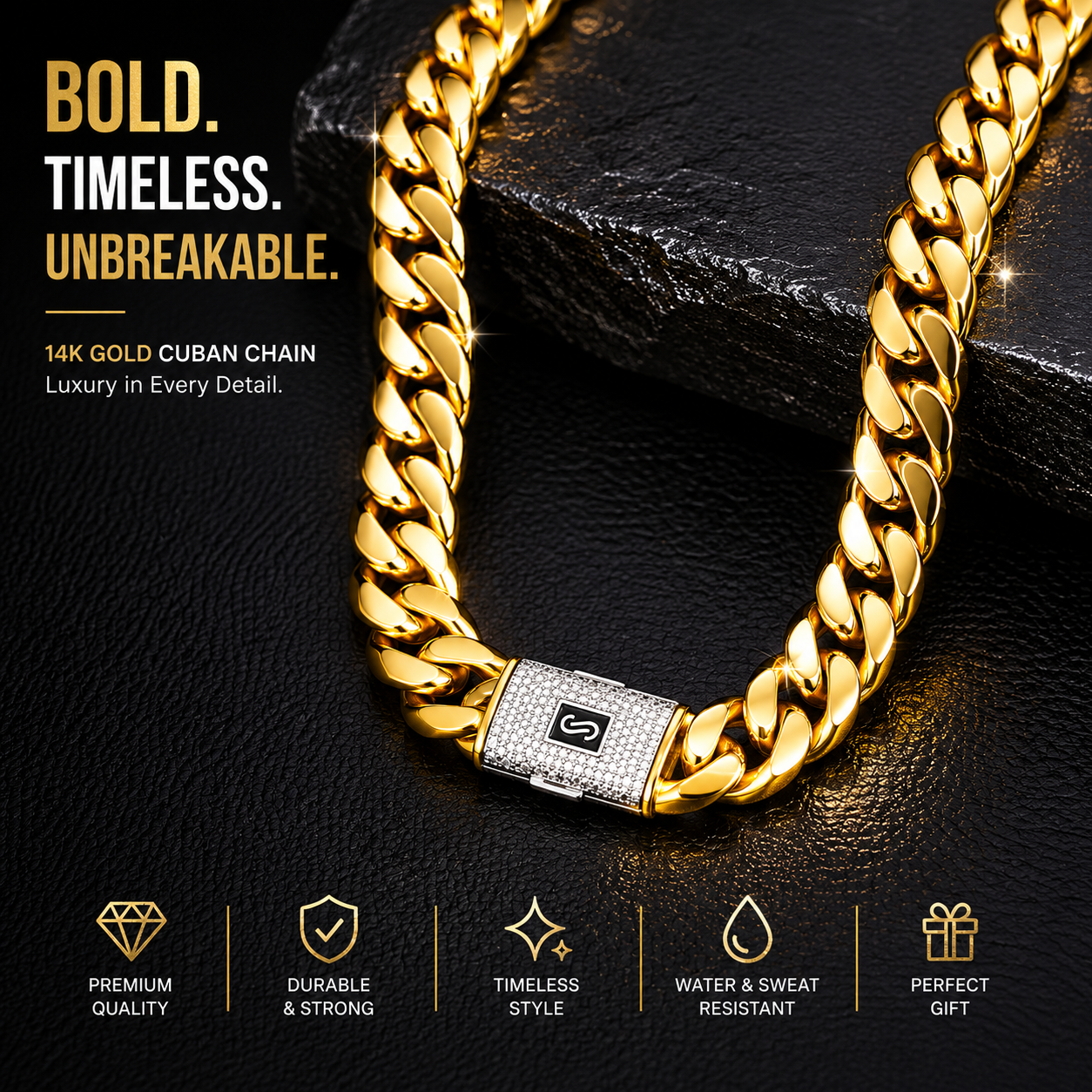 Men's Gold Cuban Link Chain & Bracelet Set – Premium Hip Hop Jewelry for Men