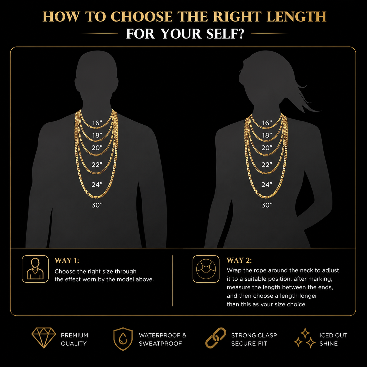 14K Gold Plated Miami Cuban Link Chain Necklace, Waterproof & Sweatproof, Vacuum Plated, Anti-Tarnish Solid Stainless Steel Jewelry with Signature Black "S" Logo Clasp