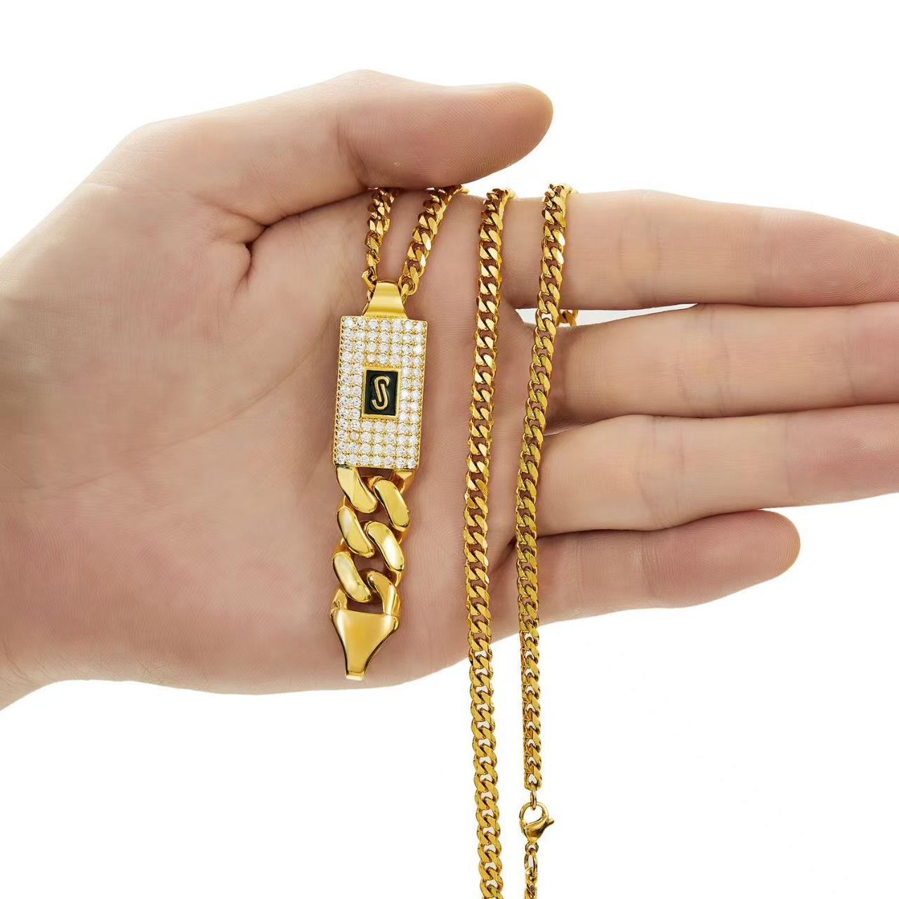 Iced Out Cuban Link Pendant Necklace for Men – Gold Plated Hip Hop Chain