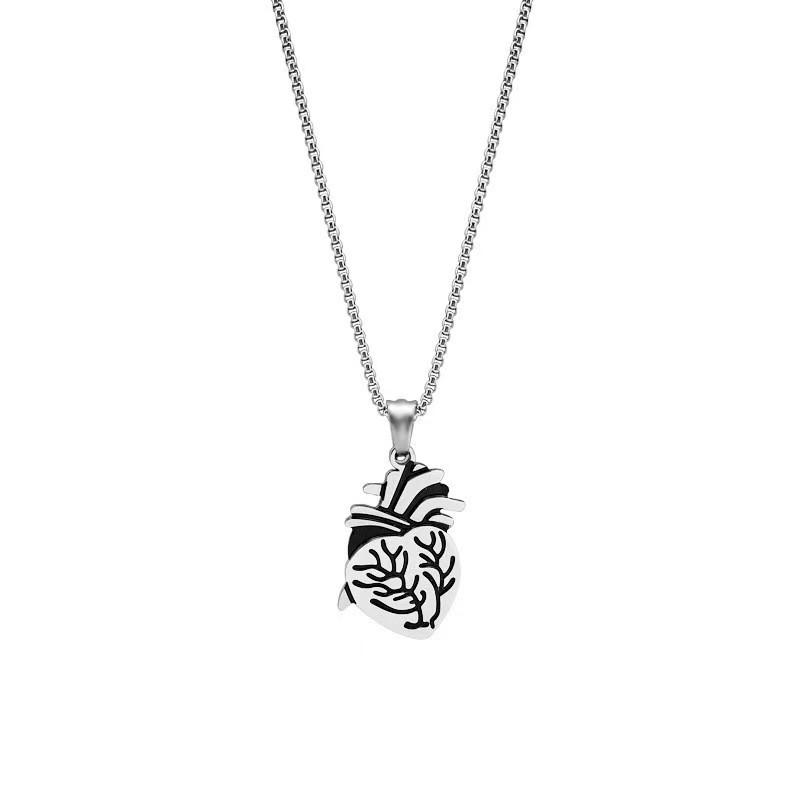 Anatomical Heart Pendant Necklace Set - 2pcs Gothic Stainless Steel Necklaces, Gold/Silver Plated, Waterproof Hypoallergenic Couple Jewelry