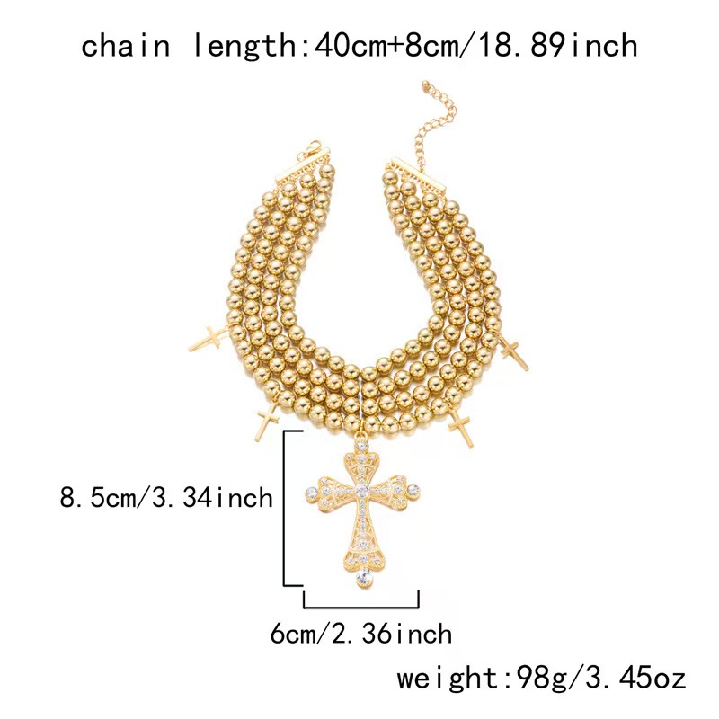 Fashion Layered Pearl and Chain Necklace, Rhinestone Cross Pendant Choker for Women, Trendy Alloy Statement Jewelry Gift for Her.