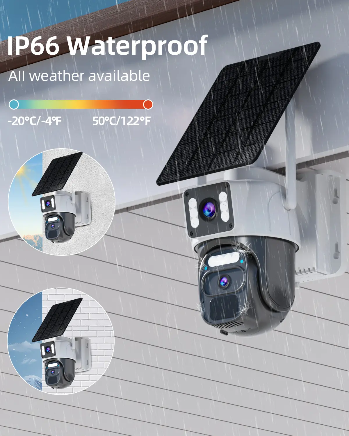 4G LTE Cellular Security Camera (No WiFi, Built-in SIM Card) Solar-Powered Dual-Camera Monitoring System Outdoor Wireless Security Camera Color Night Vision Edition 360° Real-Time Viewing & Detection Two-Way Audio Auto-Connect Pan-Tilt Control