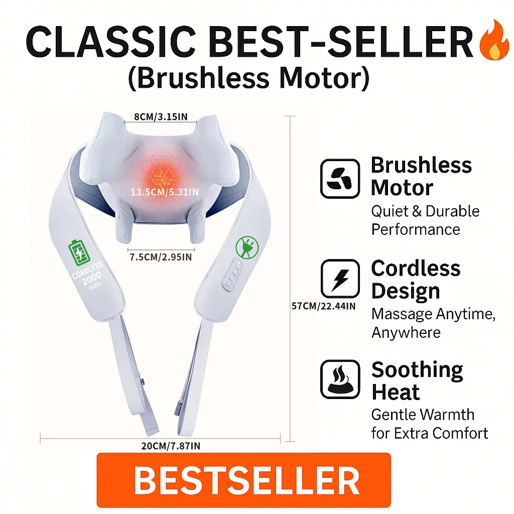 Cordless Neck and Shoulder Massager with Heat – 6D Deep Kneading Electric Massage Pillow for Neck, Back, Legs, and Full Body Relaxation – Perfect for Home, Office and Car. Gifts for Mom, Friends and Wife Birthday Gift