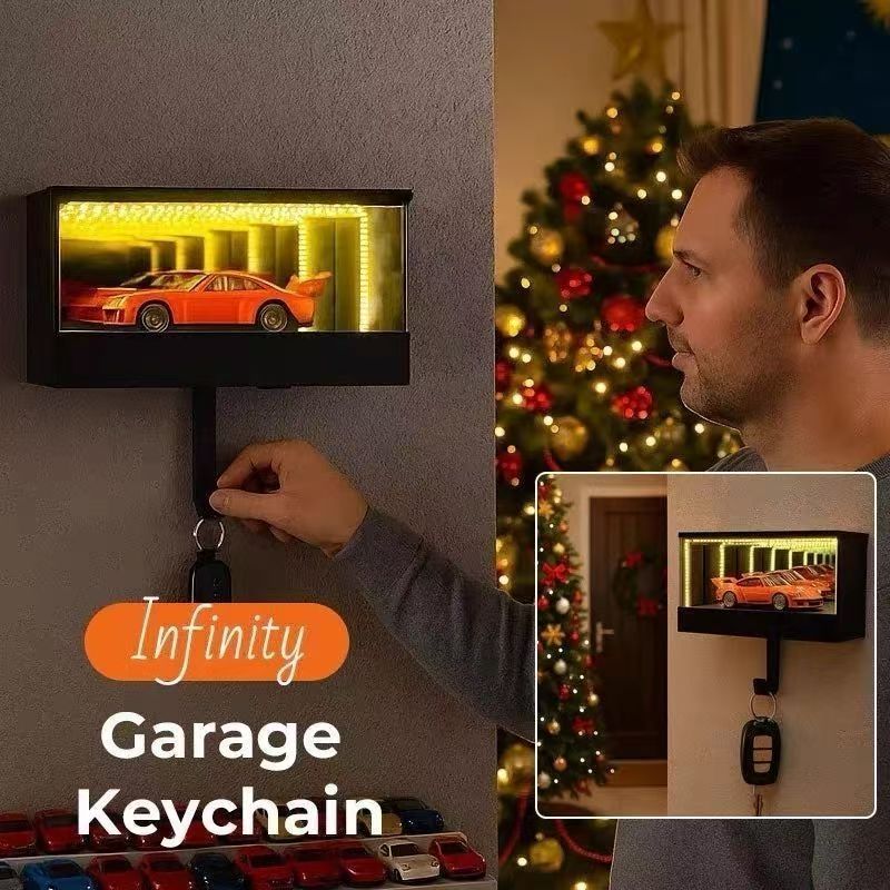 Infinity Garage Keychain Hanger, Race Car Key Holder Wall Mount with LED, Infinite Glowing Illusion Tunnel, Keypit Garage Key Holder, Glowing Garages Keys Hook Rack Home Decor for Car Lover Gift