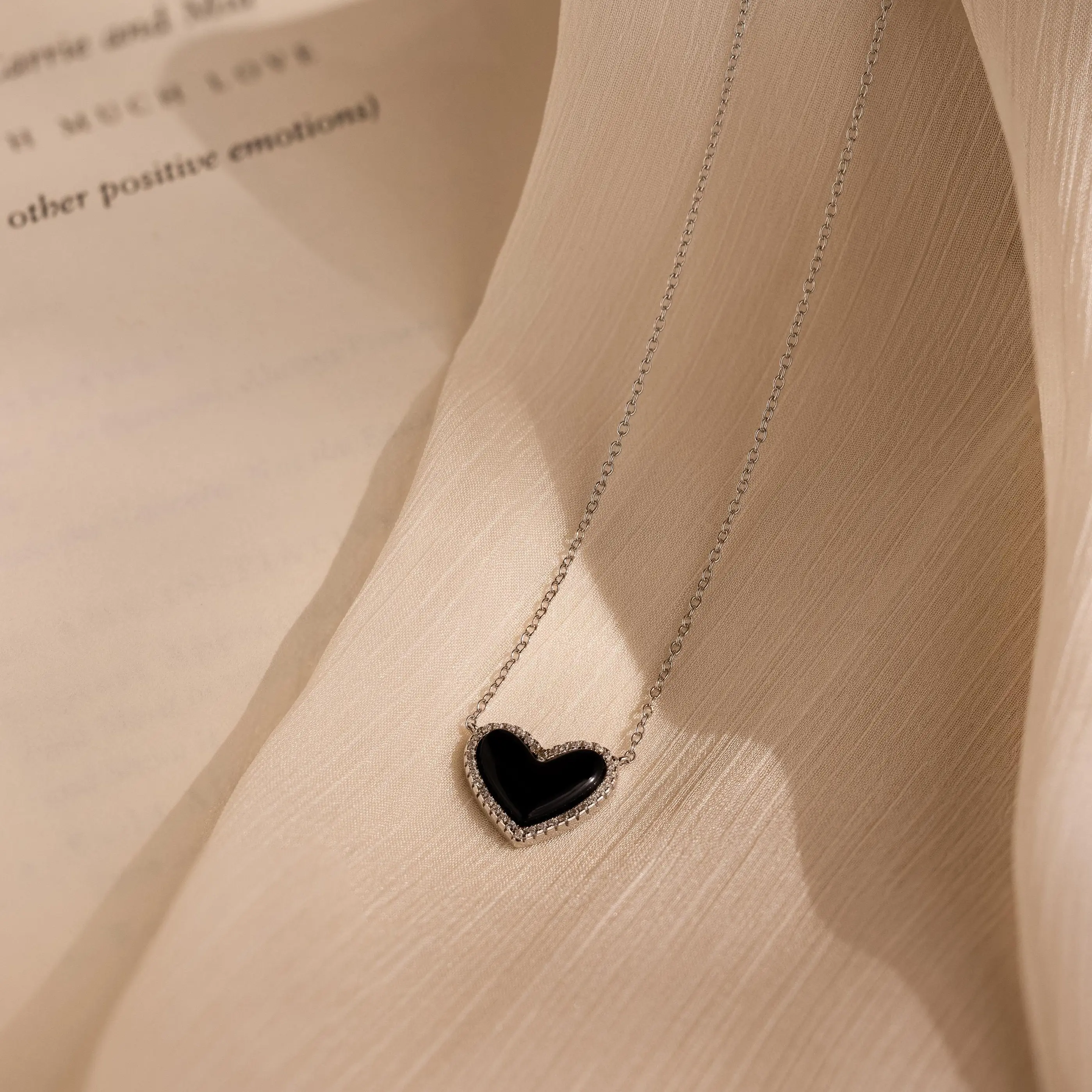 Pave Onyx Heart Necklace by Caitlyn Minimalist - Dainty 18K Gold Plated Charm Necklace - Black Cubic Zirconia Puff Heart Necklace - Graduation Gift for Her