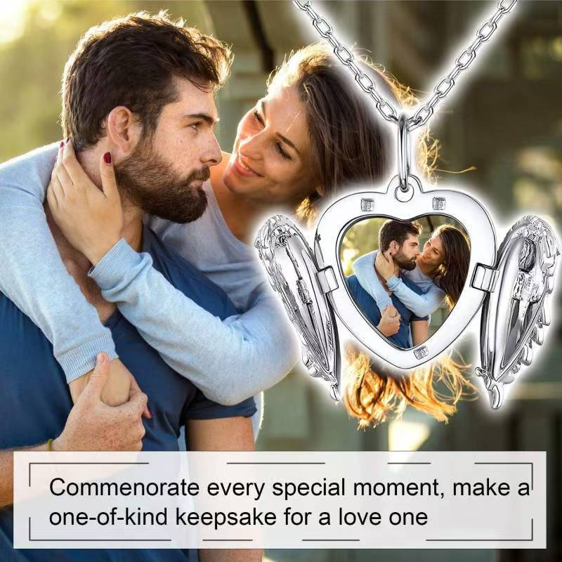 Custom Photo Angel Wings Circular Pendant, Personalized Memorial Photo Pendant Necklace for Women Man