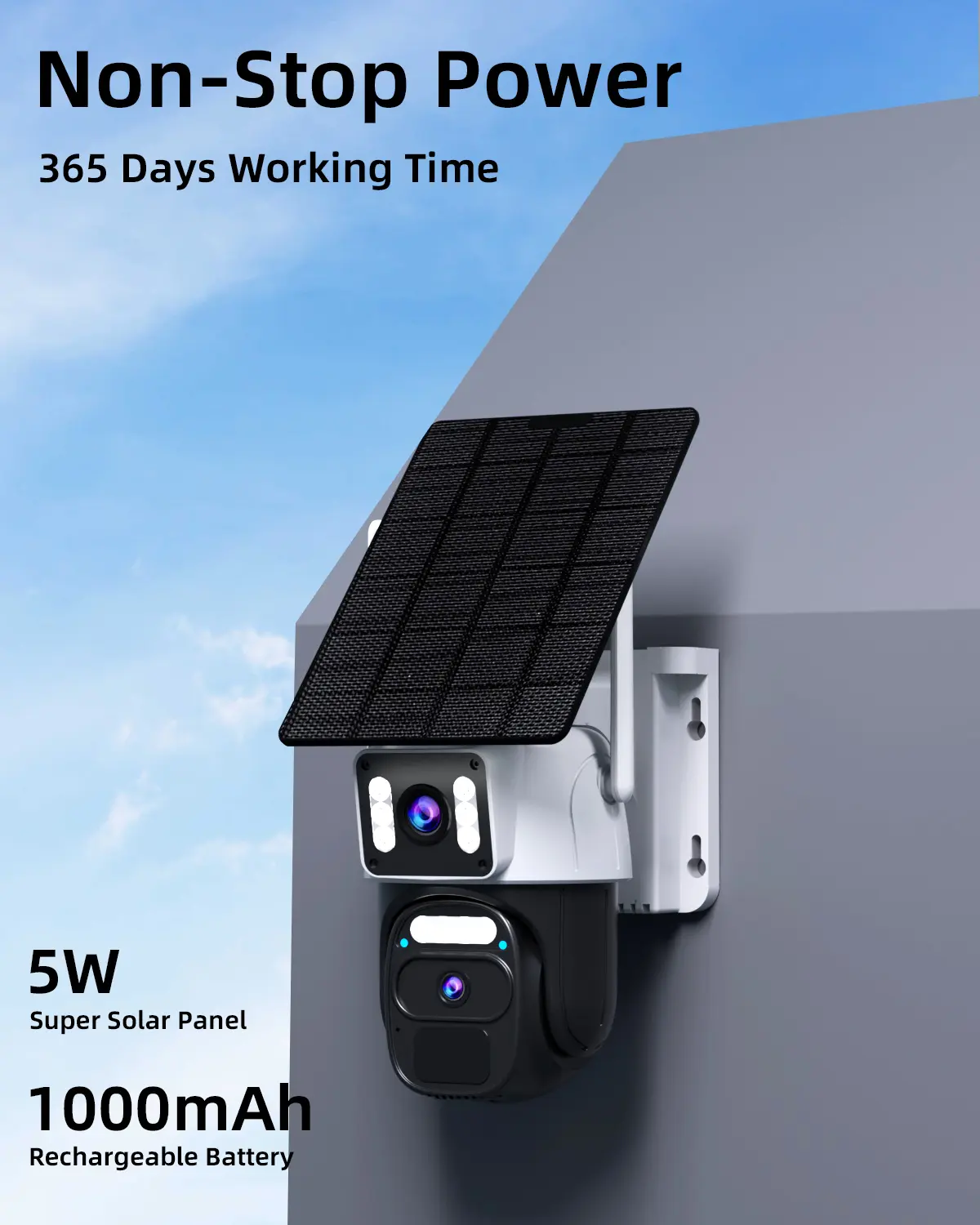 4G LTE Cellular Security Camera (No WiFi, Built-in SIM Card) Solar-Powered Dual-Camera Monitoring System Outdoor Wireless Security Camera Color Night Vision Edition 360° Real-Time Viewing & Detection Two-Way Audio Auto-Connect Pan-Tilt Control