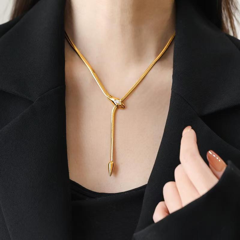 Snake Zircon Lariat Bracelet – 18K Gold/Silver Plated Stainless Steel, Adjustable Serpent Chain Jewelry