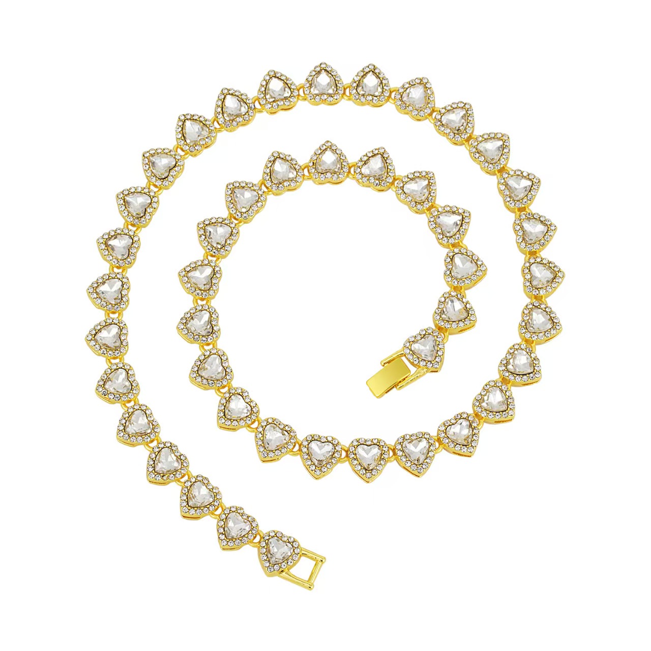 Popular Heart Shaped Diamond Encrusted Hip Hop Necklace Set Creative Personalized 10mm Cuban Chain Set Glamour Set Necklaces Set