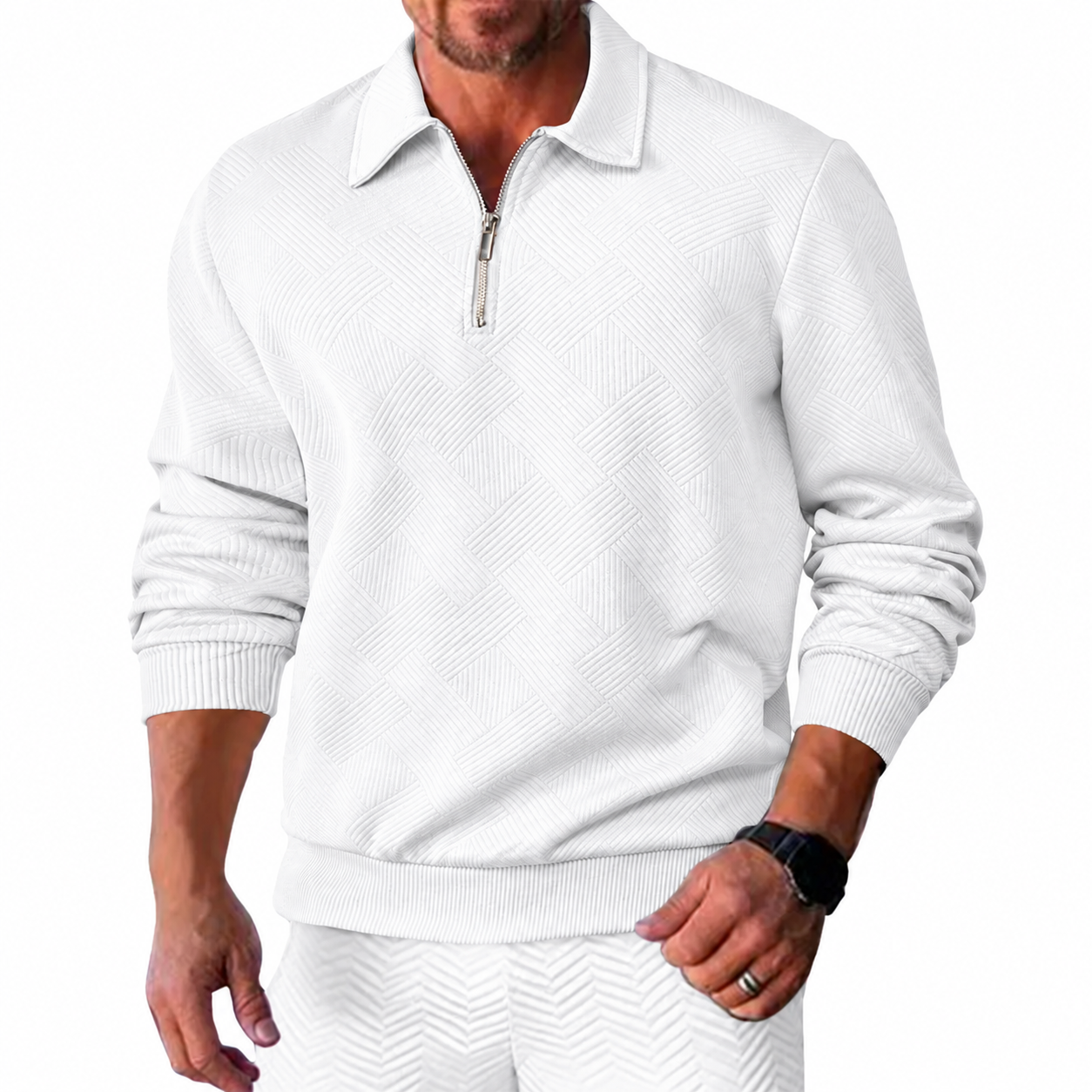 Men's Textured Half-Zip Polo Sweatshirt