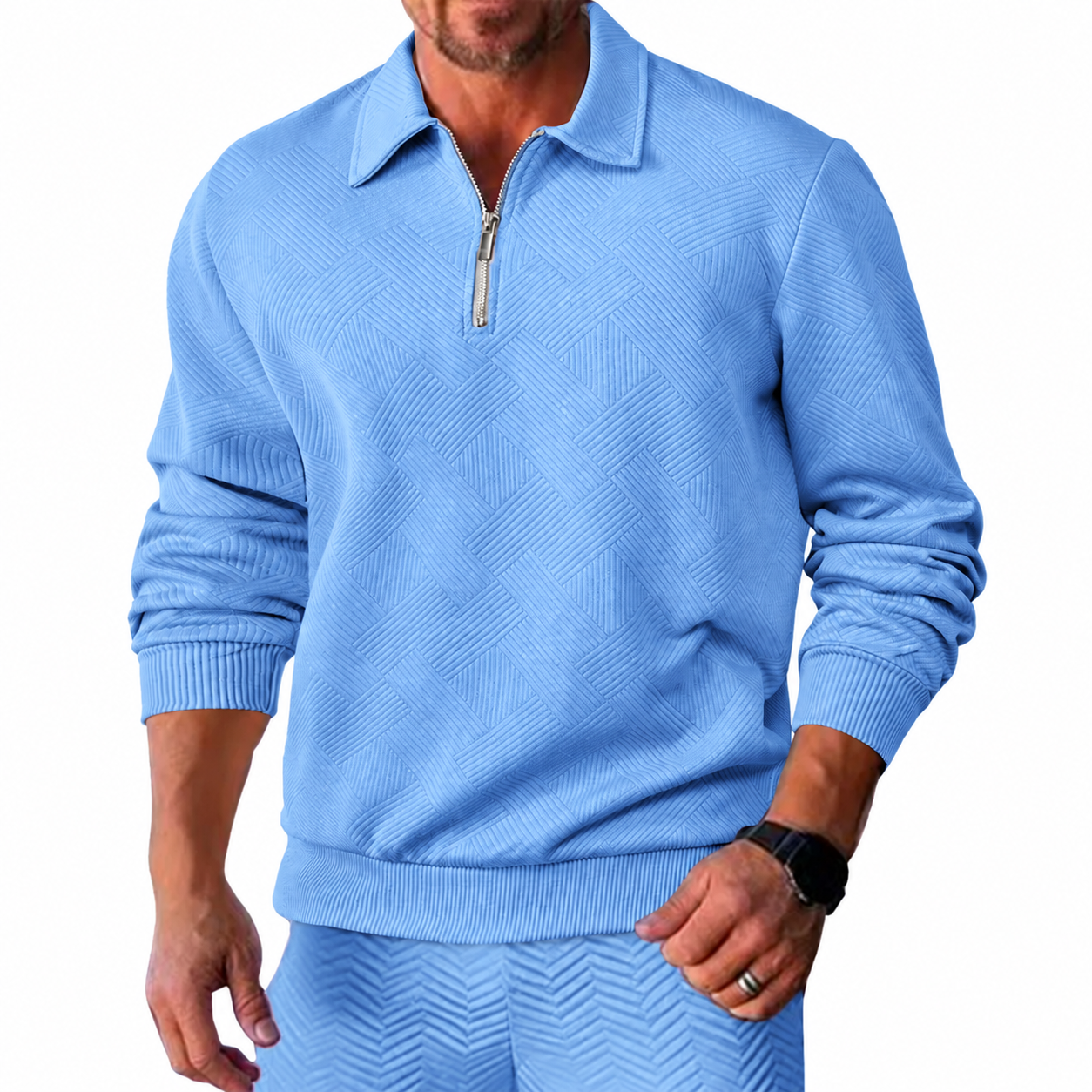 Men's Textured Half-Zip Polo Sweatshirt