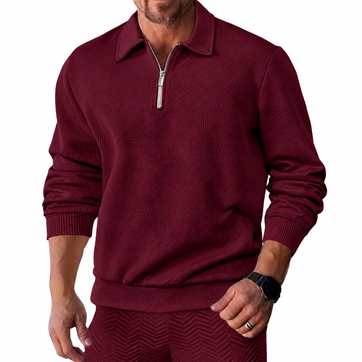 Men's Textured Half-Zip Polo Sweatshirt