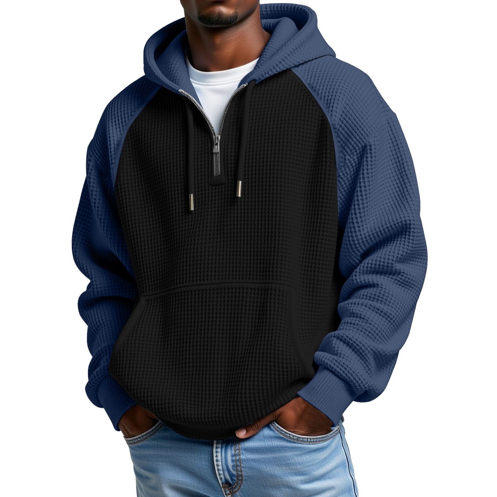 Men's Quarter-Zip Waffle Hoodie – Contrast Design for Everyday Wear