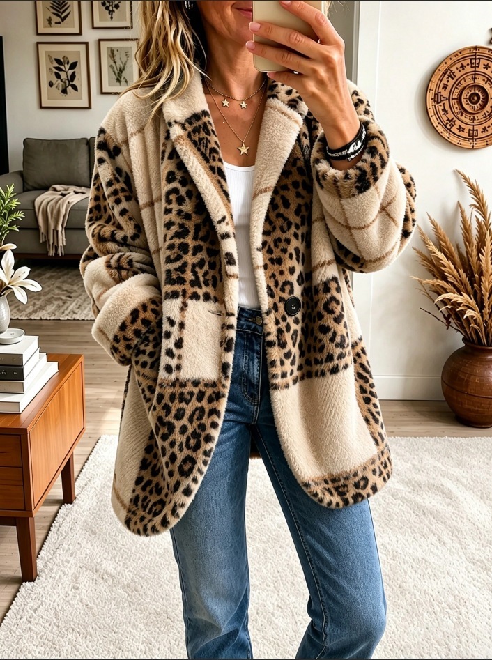 Women's Plaid Cardigan – Color Block Open-Front Sweater with Pockets