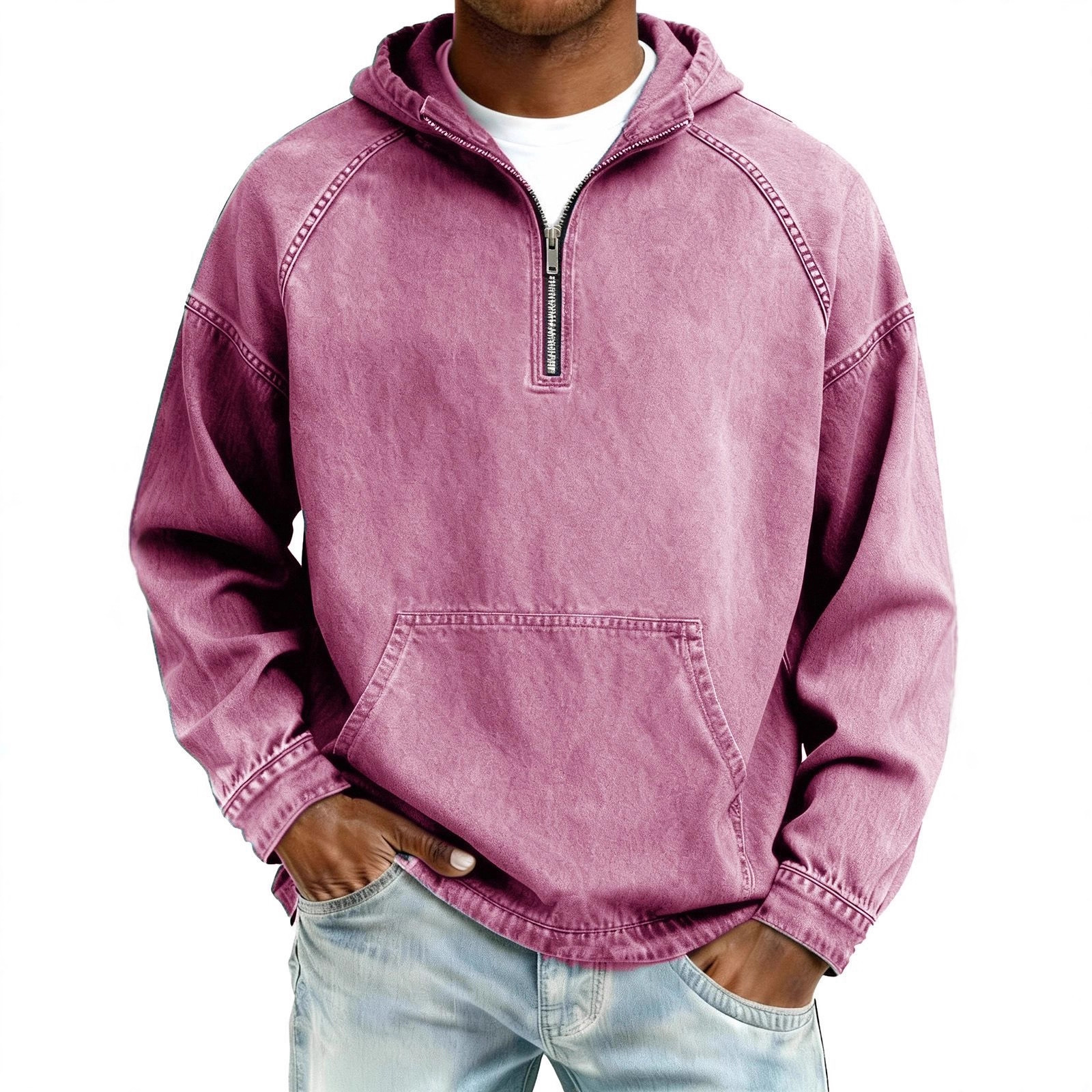 Men's Quarter Zip Hoodie – Vintage Washed Pullover for Casual Everyday Wear