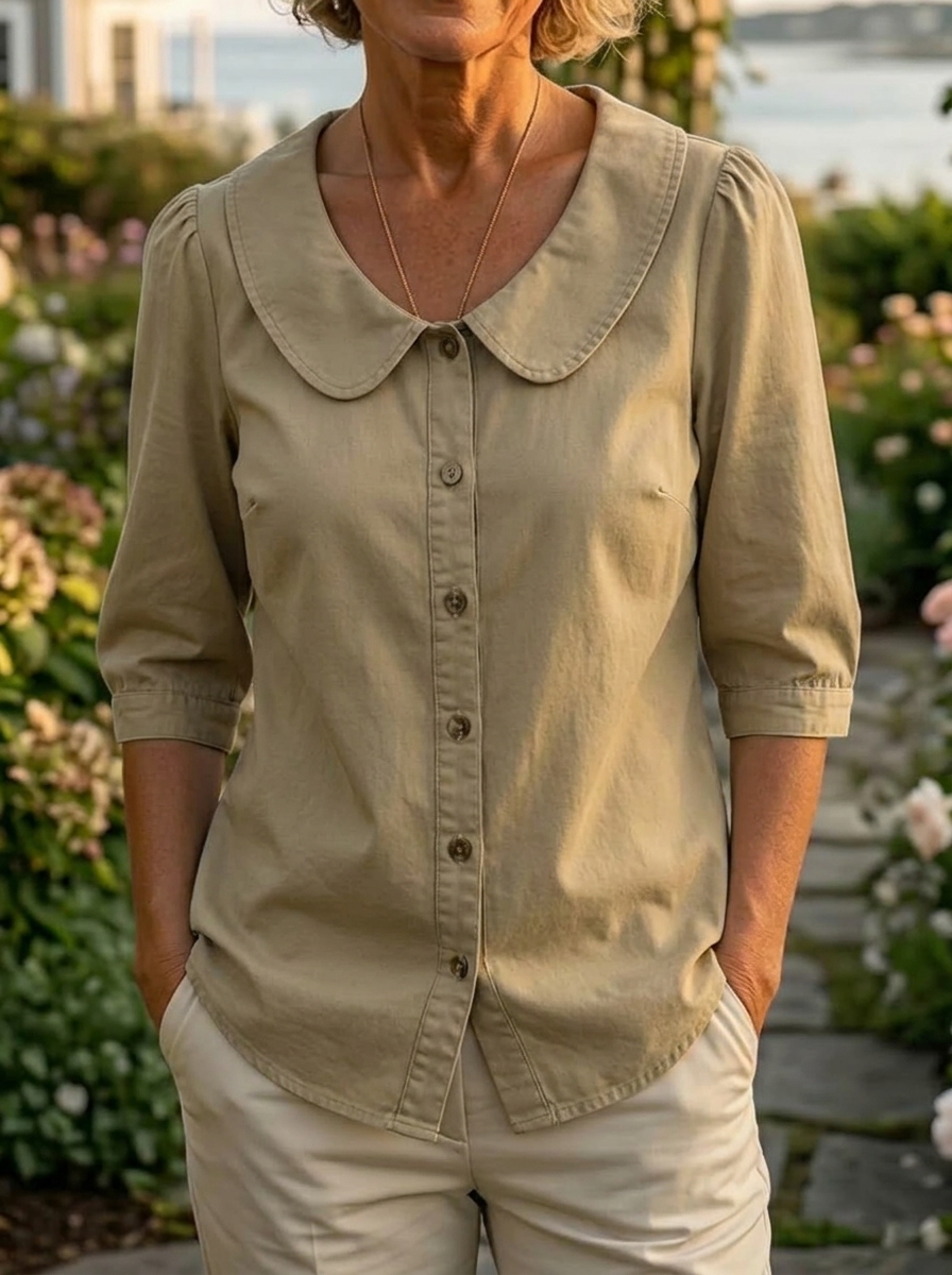 Women's Denim-Style Peter Pan Collar Button Shirt