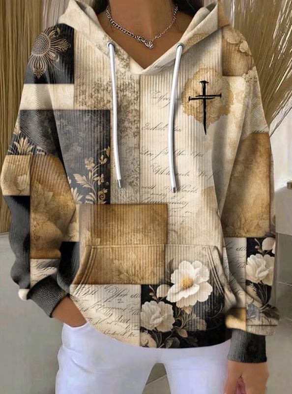 Women's Floral Graphic Hoodie – Cozy Pullover Sweatshirt with Vintage Print for Everyday Wear
