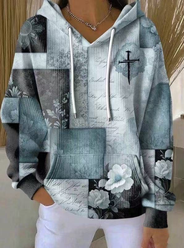 Women's Floral Graphic Hoodie – Cozy Pullover Sweatshirt with Vintage Print for Everyday Wear