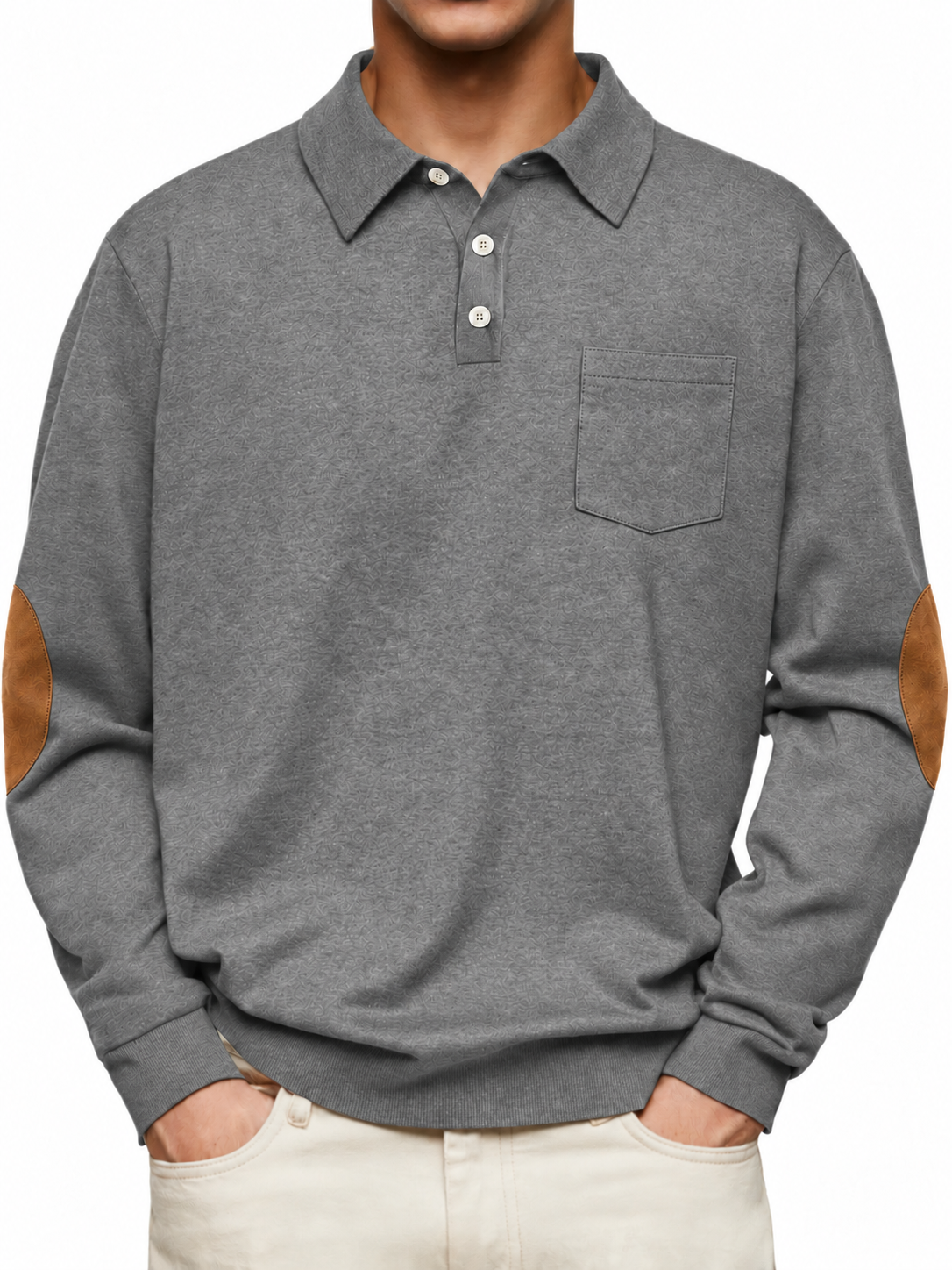 Heather Gray original pocket polo with elbow patches