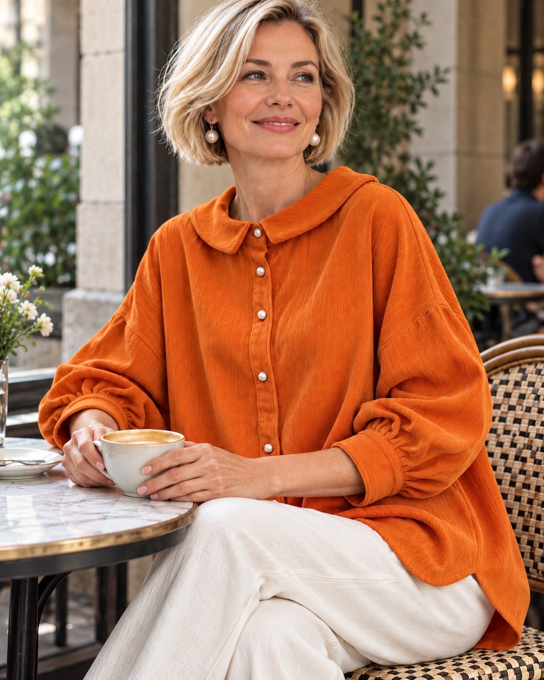 A slower coffee morning. &mdash; Textured Peter Pan Collar Shirt