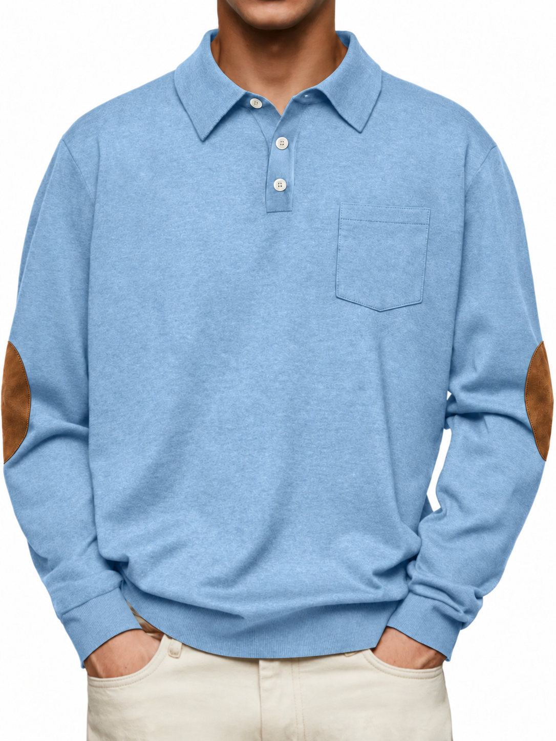 Light Blue original pocket polo with elbow patches
