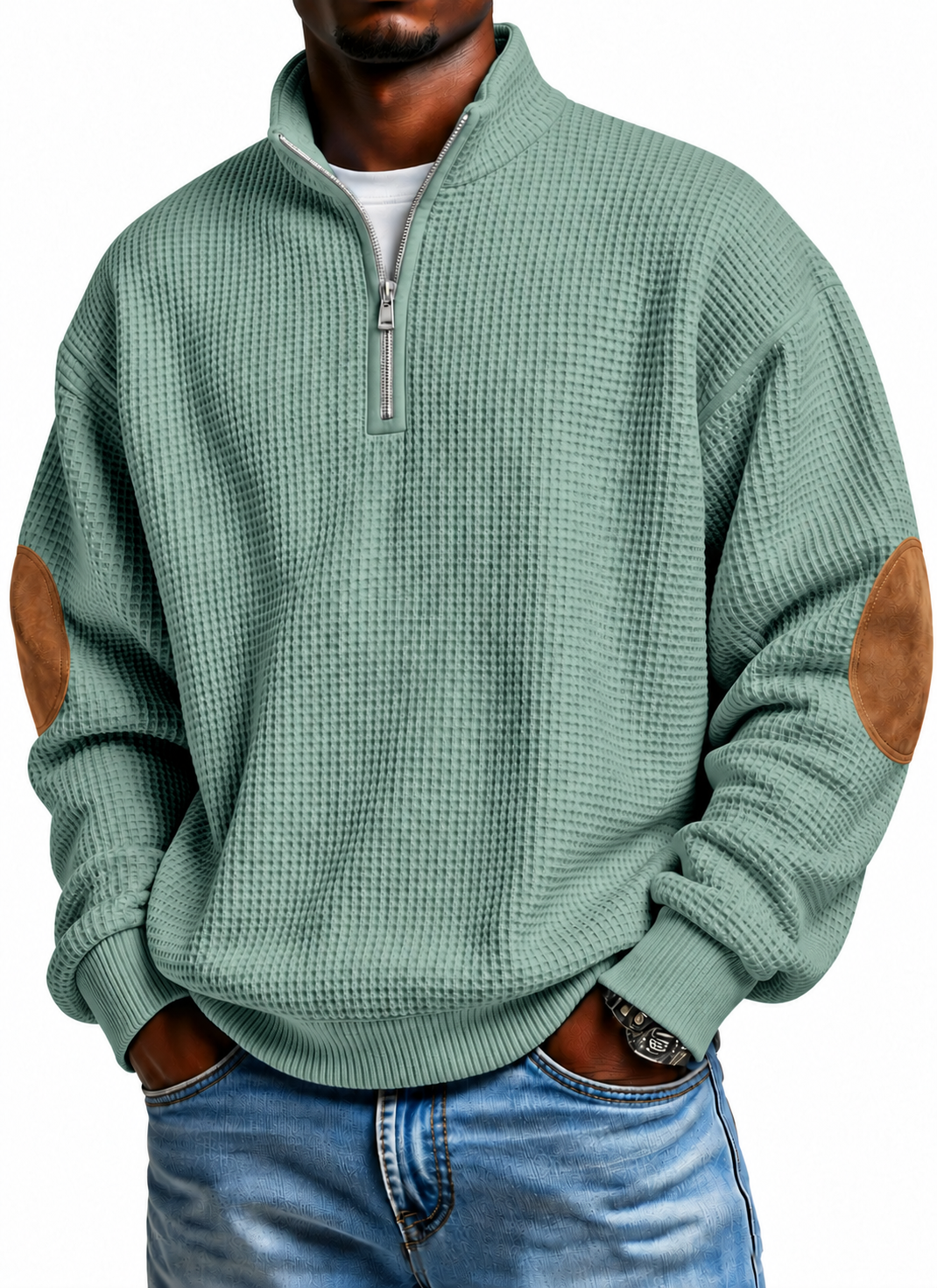 Sage Green original elbow-patch quarter-zip color image