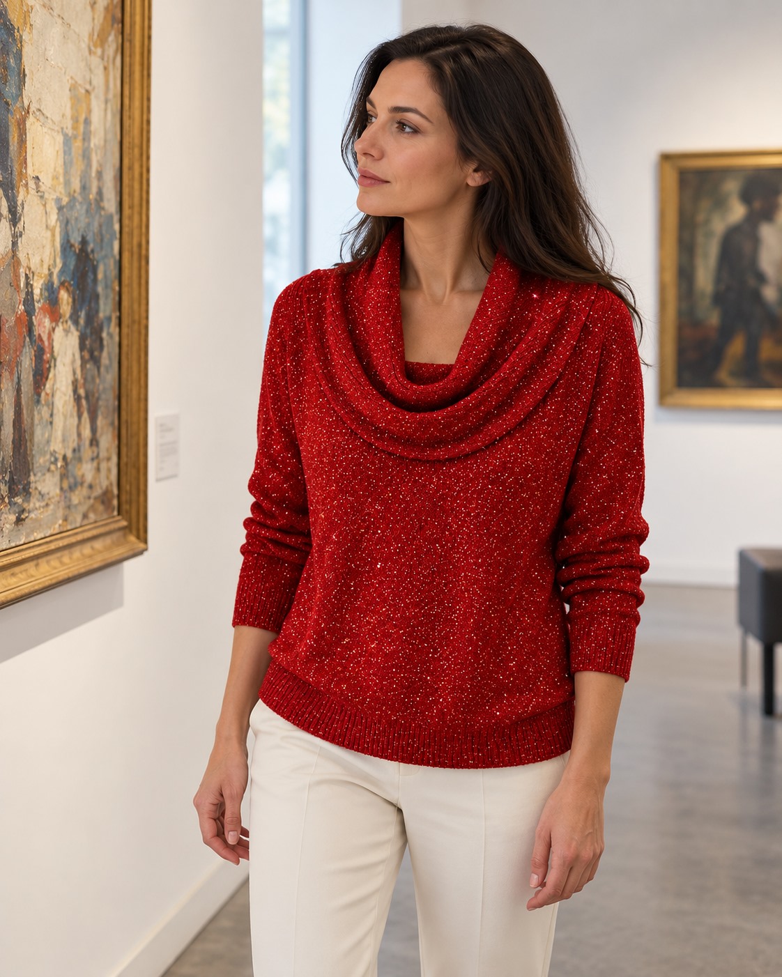 An afternoon among the art. &mdash; Shimmer Cowl-Neck Sweater