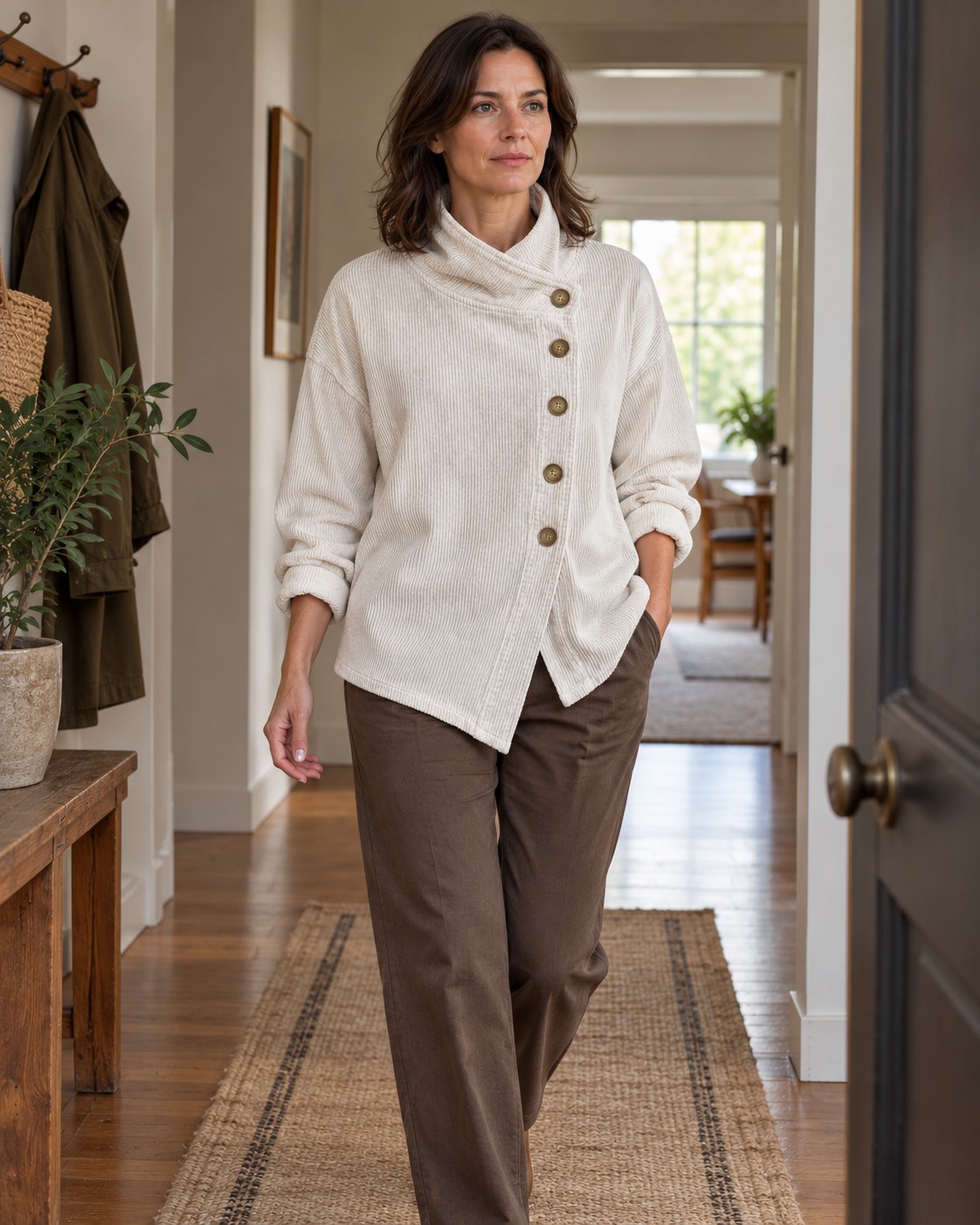 Ready for the everyday. &mdash; Asymmetric Button-Neck Top