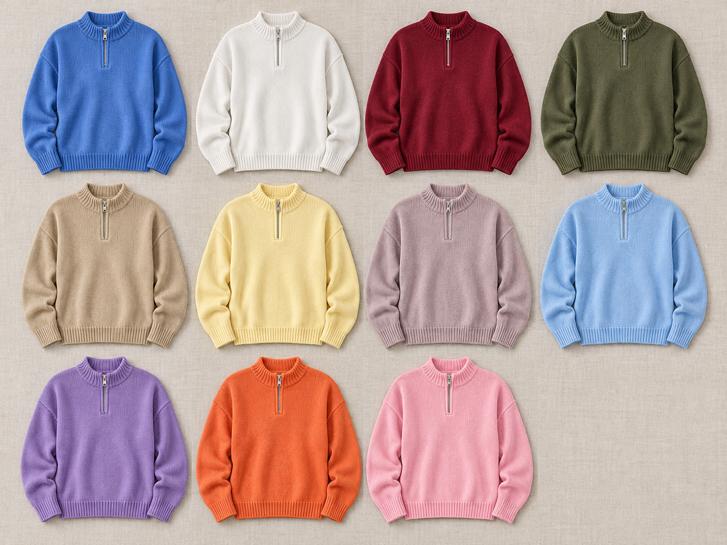 Available colors laid flat at a consistent angle