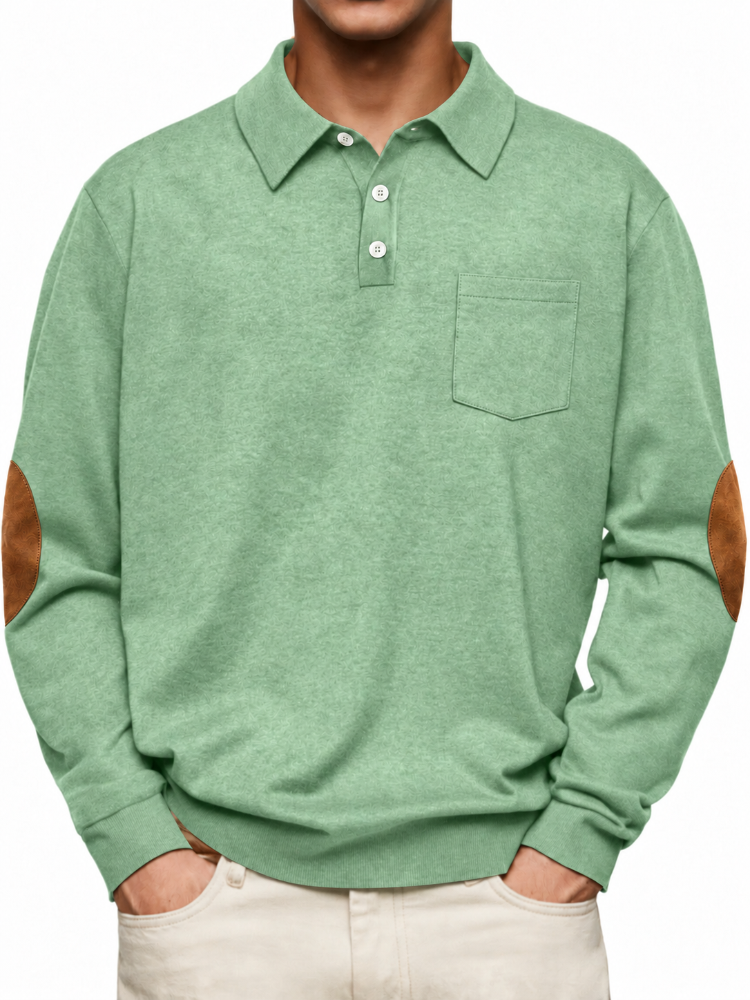 Sage Green original pocket polo with elbow patches