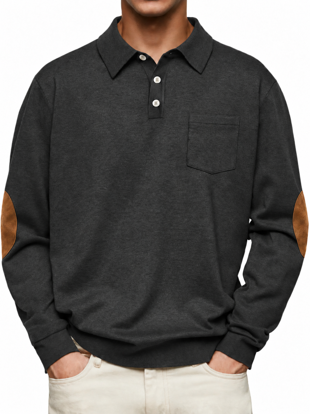 Black original pocket polo with elbow patches