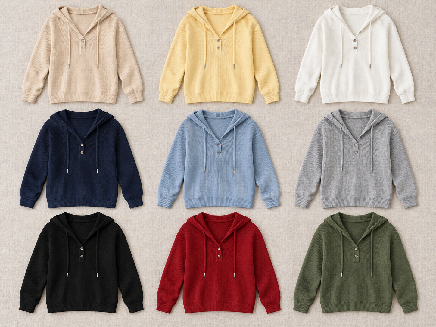 Available colors laid flat at a consistent angle