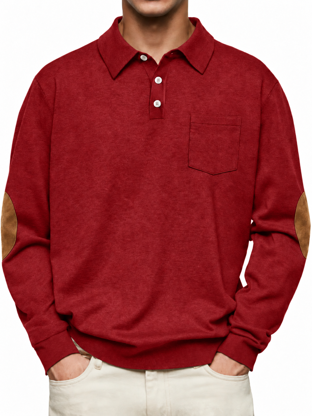 Red original pocket polo with elbow patches