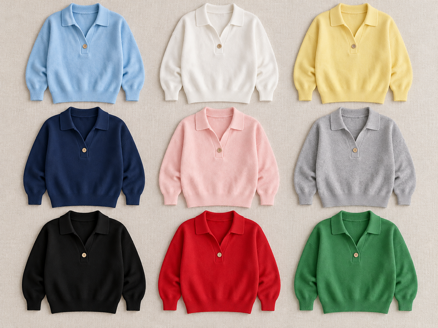 Available colors laid flat at a consistent angle