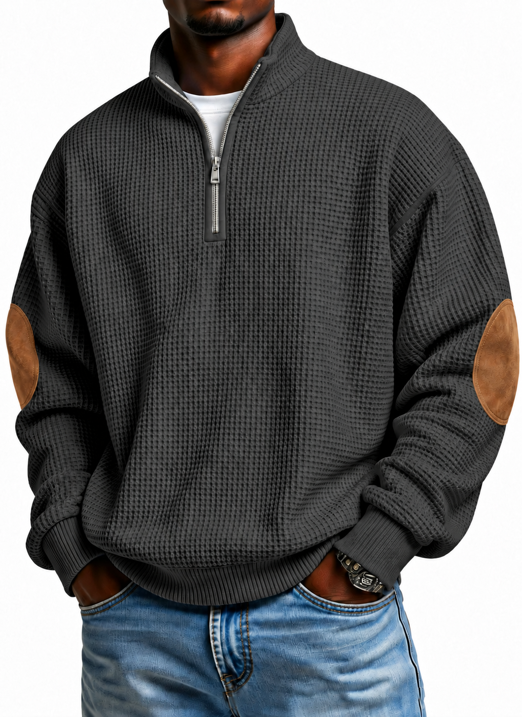 Black original elbow-patch quarter-zip color image