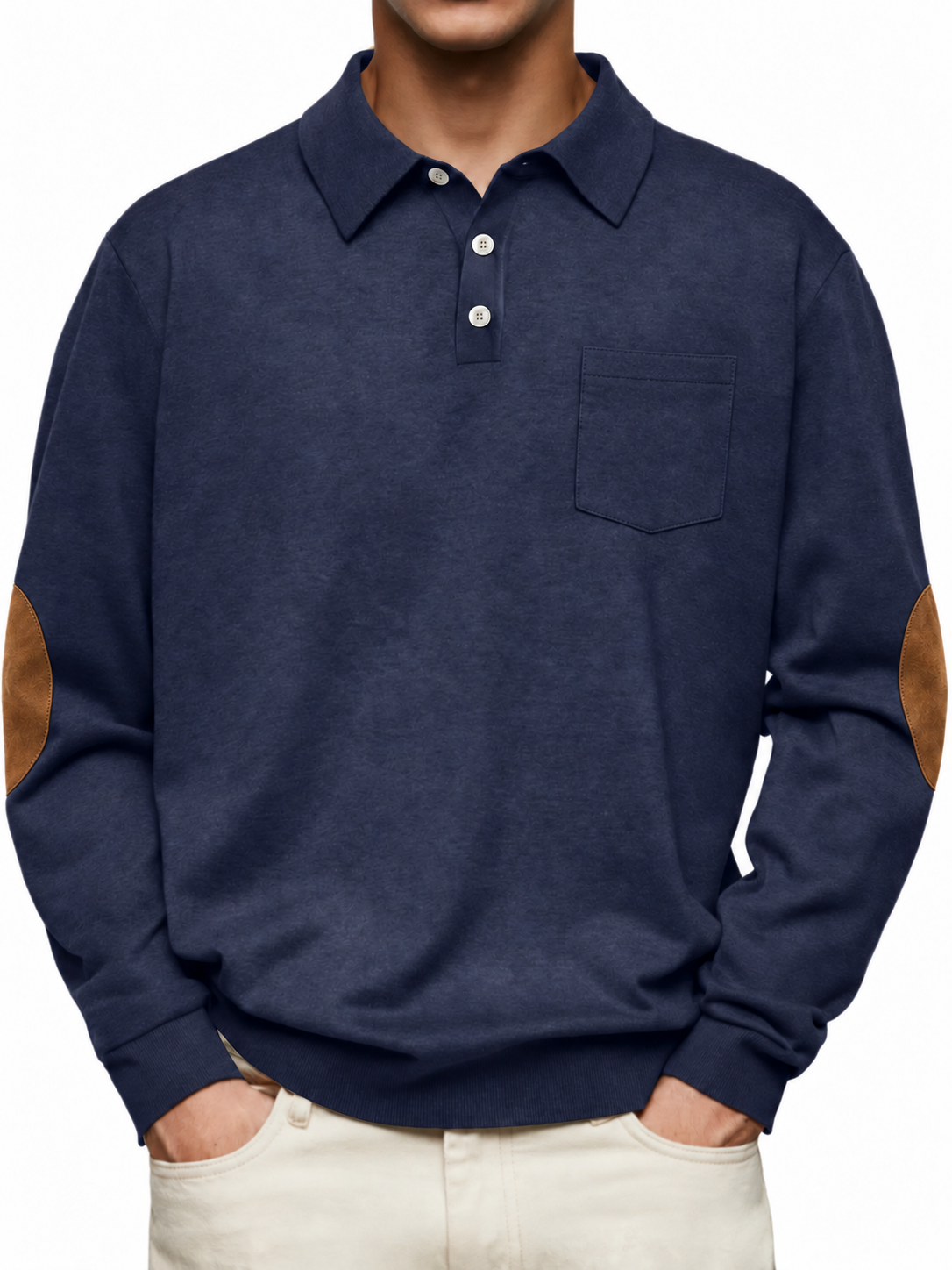 Navy original pocket polo with elbow patches