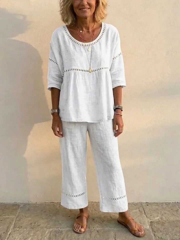 Women's Cozy Loose-fit Cotton Linen/denim Two-piece Set