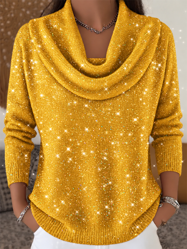 Yellow shimmer cowl-neck sweater &mdash; original product color image