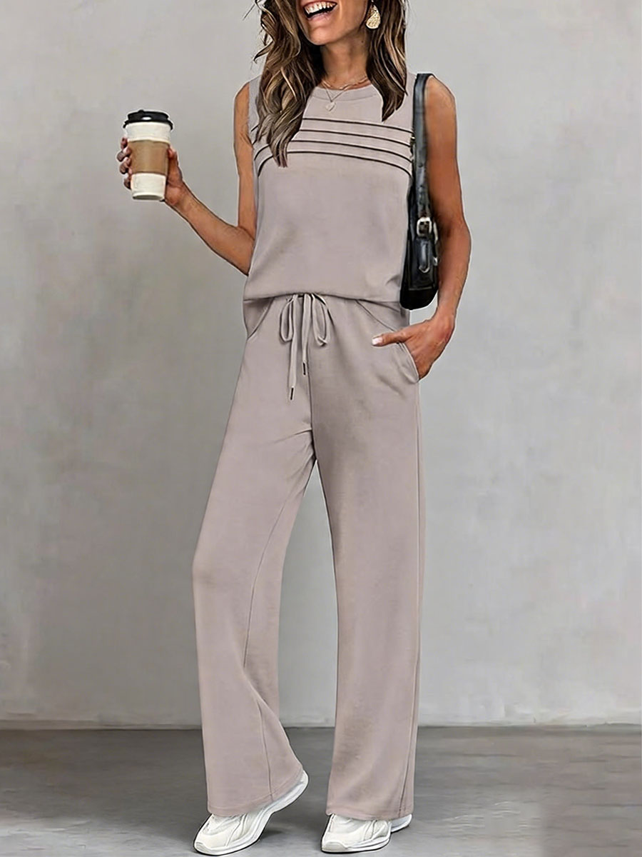 Women's Minimal Sleeveless Top & Wide-Leg Pants Set